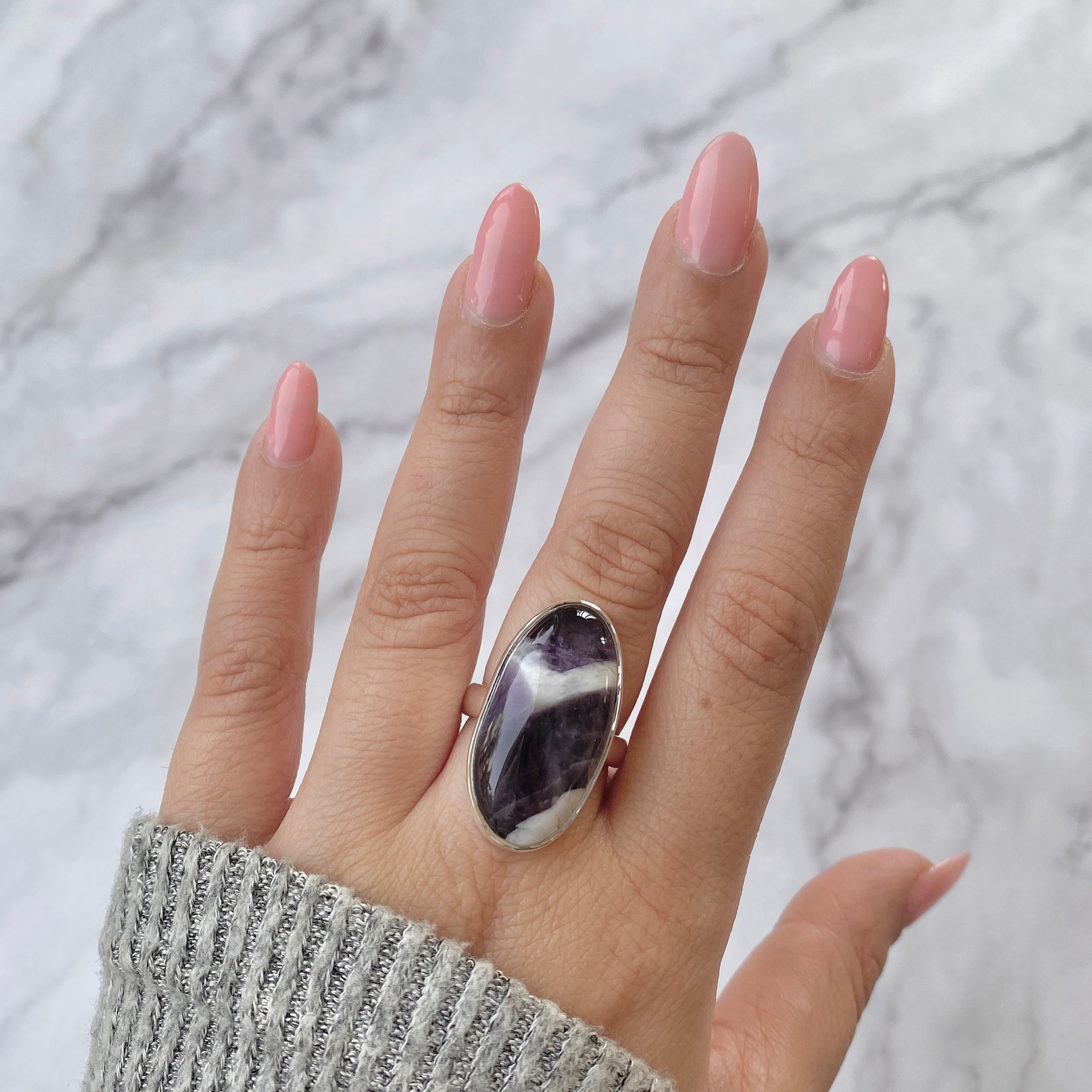 Amethyst Lace Agate Adjustable Ring-(ALA-R-25.)